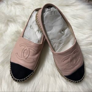 Authentic Chanel ESPADRILLES Pink Calfskin Leather